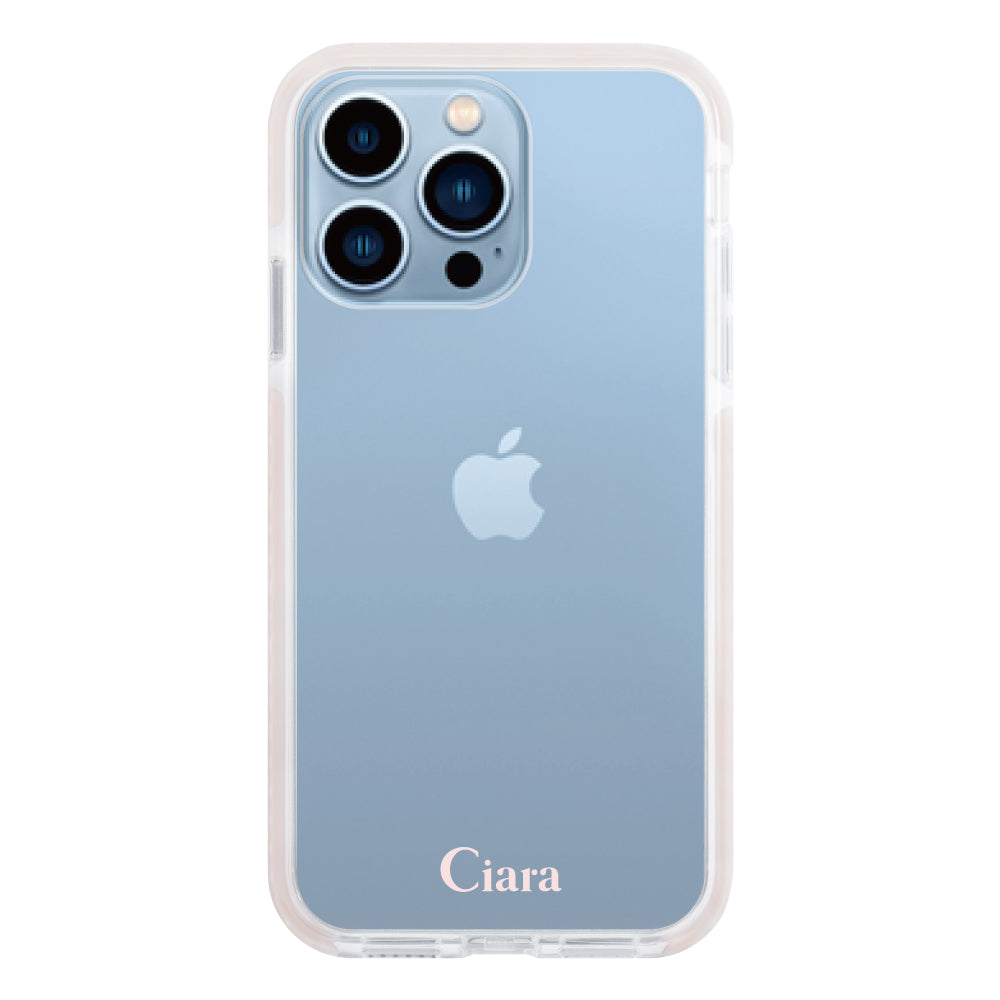 iPhone13ProMaxケース クッションバンパー 耐衝撃クリアケース ロゴ ピンク
