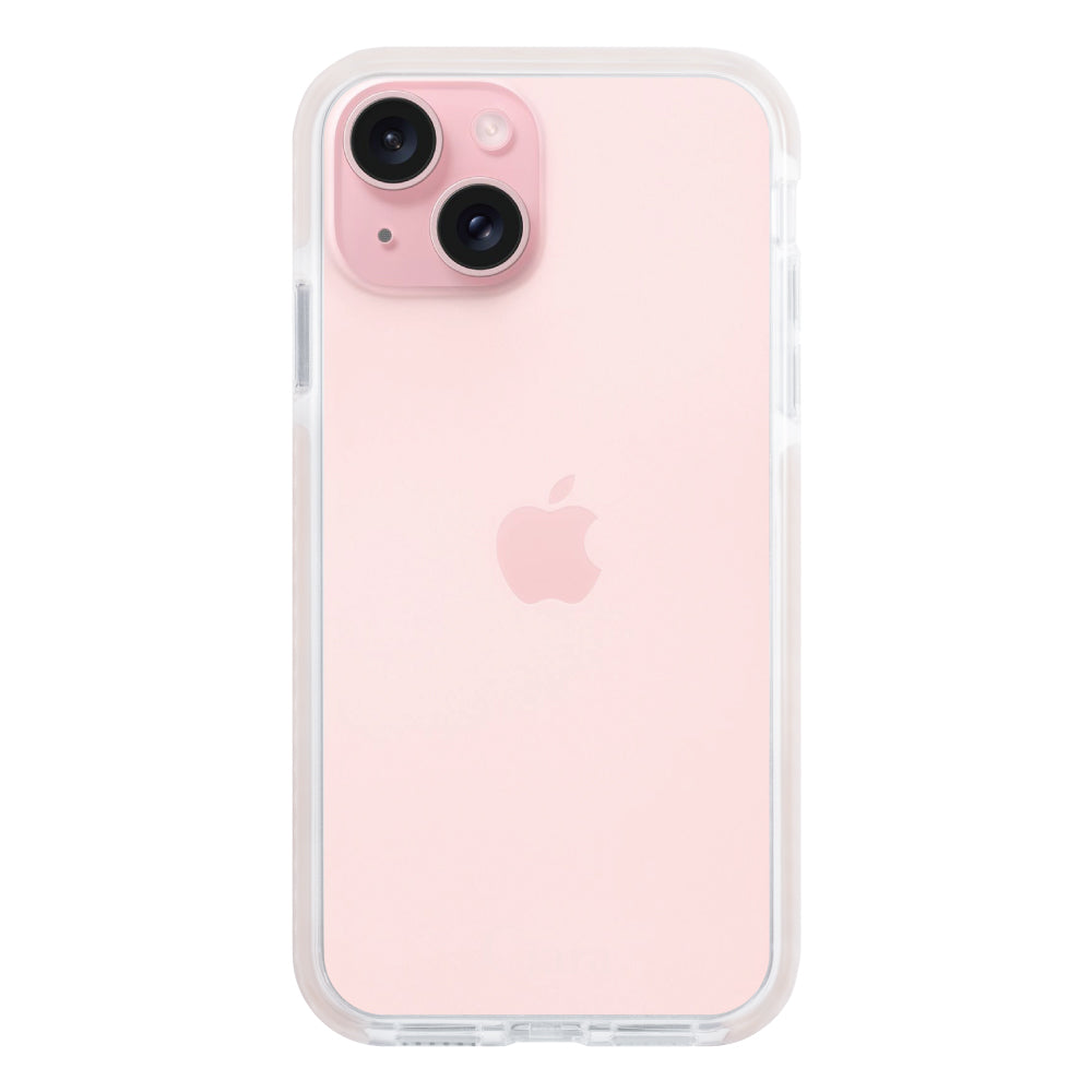 iPhone15ケース クッションバンパー 耐衝撃クリアケース ロゴ ピンク
