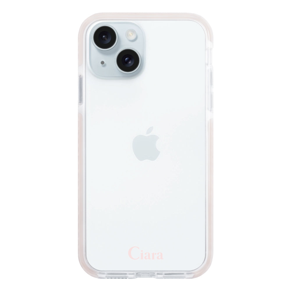 iPhone15Plusケース クッションバンパー 耐衝撃クリアケース ロゴ ピンク