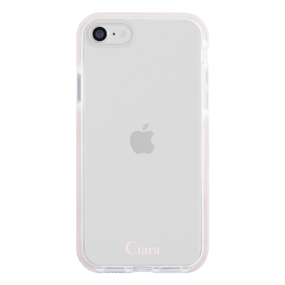 iPhone7/8/SE2/SE3ケース クッションバンパー 耐衝撃クリアケース ロゴ ピンク