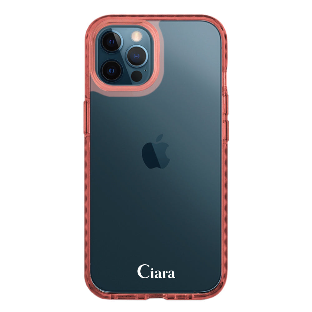 iPhone12ProMaxケース クッションバンパー 耐衝撃クリアケース ロゴ クリアピンク