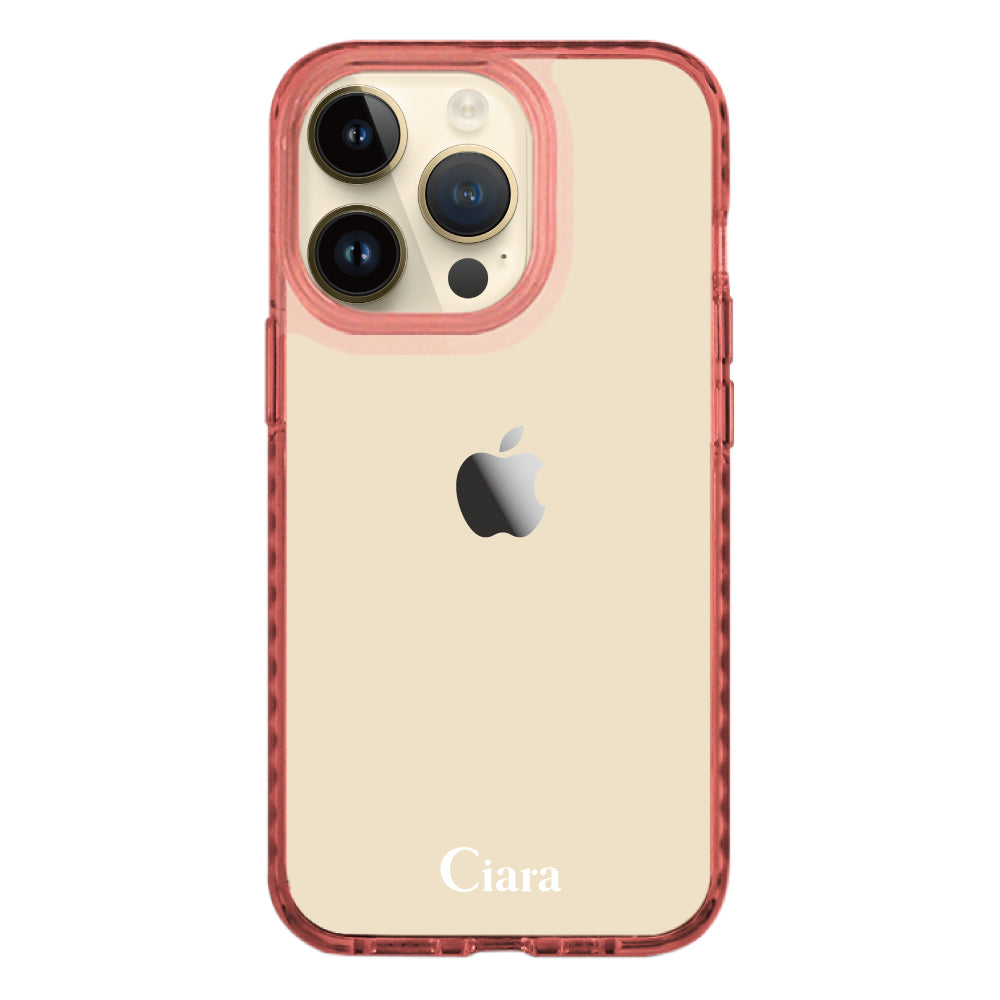 iPhone14Proケース クッションバンパー 耐衝撃クリアケース ロゴ クリアピンク
