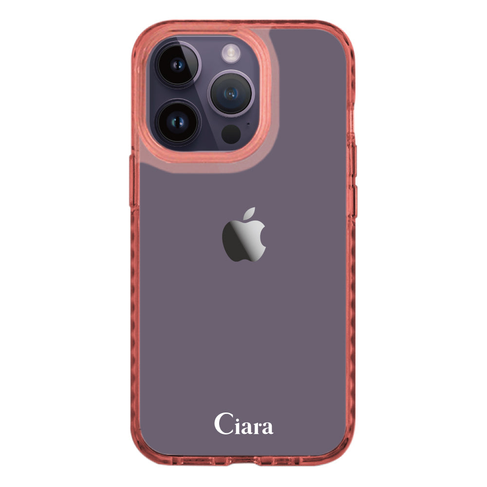 iPhone14ProMaxケース クッションバンパー 耐衝撃クリアケース ロゴ クリアピンク