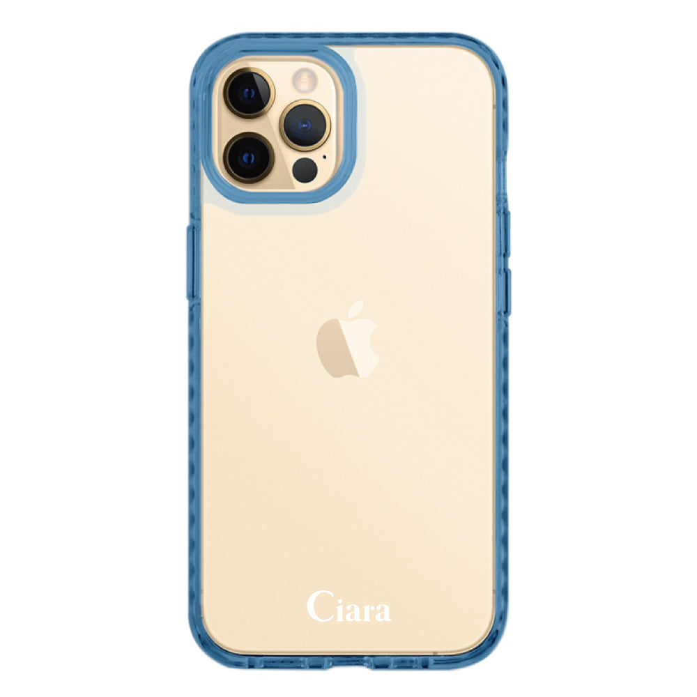 iPhone11Proケース クッションバンパー 耐衝撃クリアケース ロゴ クリアブルー