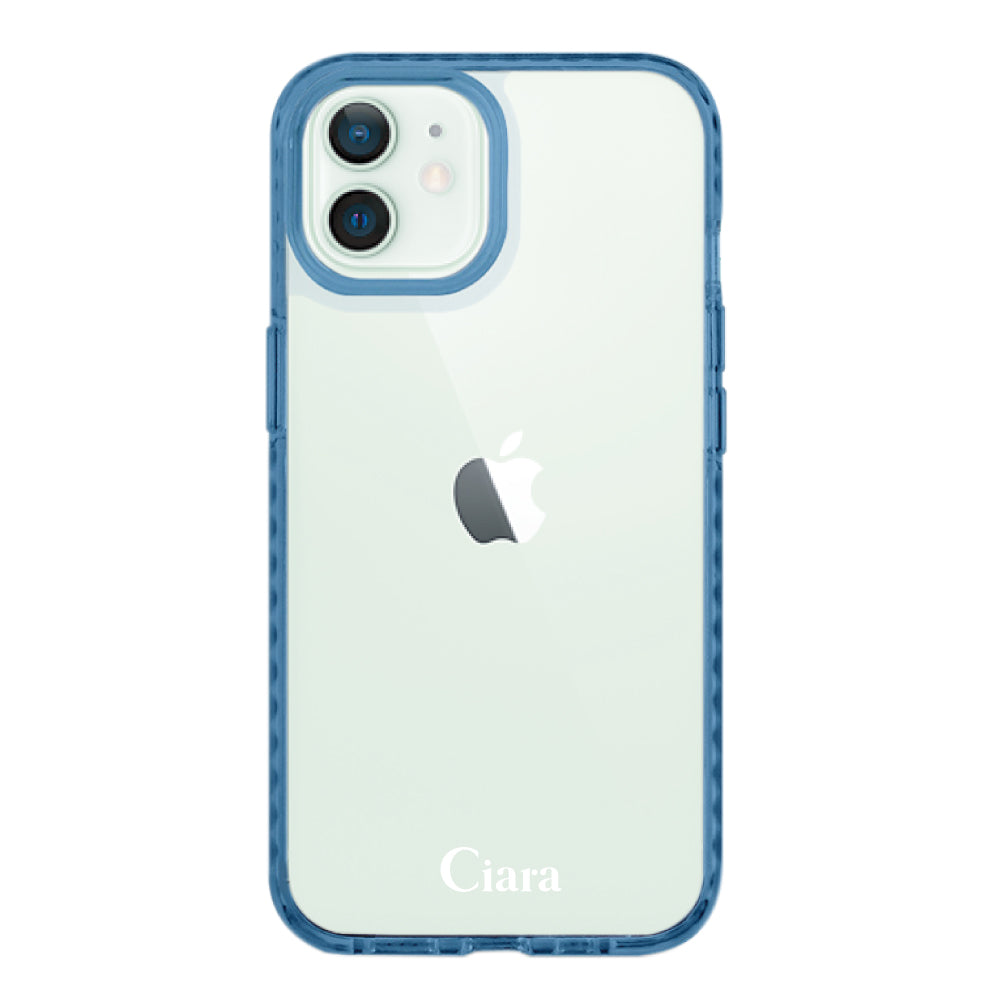 iPhone12miniケース クッションバンパー 耐衝撃クリアケース ロゴ クリアブルー