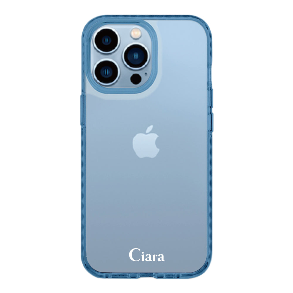 iPhone13ProMaxケース クッションバンパー 耐衝撃クリアケース ロゴ クリアブルー