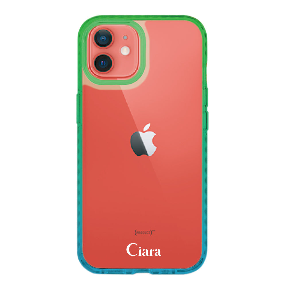 iPhone11ケース クッションバンパー 耐衝撃クリアケース ロゴ ブルー/グリーン