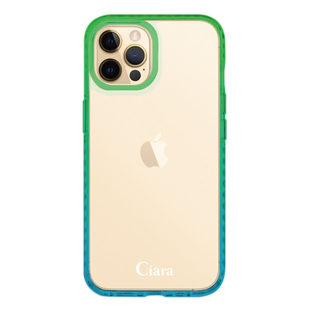 iPhone11ProMaxケース クッションバンパー 耐衝撃クリアケース ロゴ ブルー/グリーン