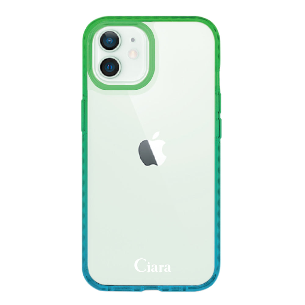 iPhone12miniケース クッションバンパー 耐衝撃クリアケース ロゴ ブルー/グリーン