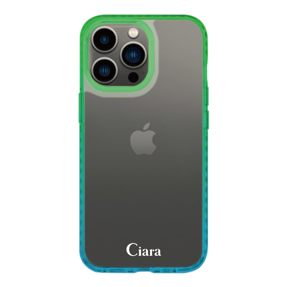 iPhone13Proケース クッションバンパー 耐衝撃クリアケース ロゴ ブルー/グリーン