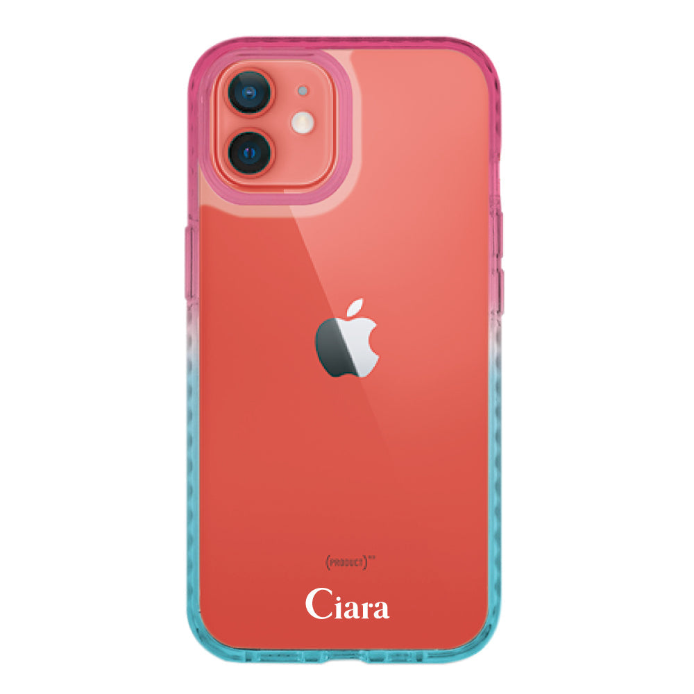 iPhone11ケース クッションバンパー 耐衝撃クリアケース ロゴ ピンク/ブルー