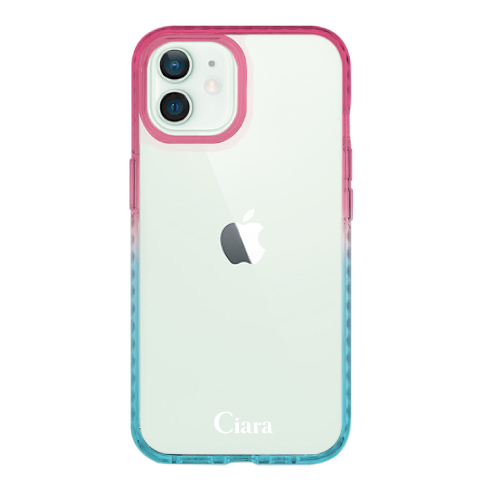 iPhone12miniケース クッションバンパー 耐衝撃クリアケース ロゴ ピンク/ブルー