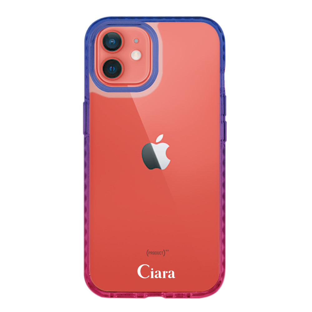 iPhone11ケース クッションバンパー 耐衝撃クリアケース ロゴ ブルー/ローズ