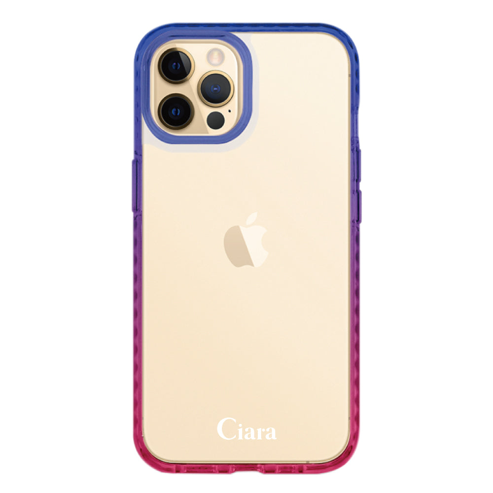iPhone11Proケース クッションバンパー 耐衝撃クリアケース ロゴ ブルー/ローズ