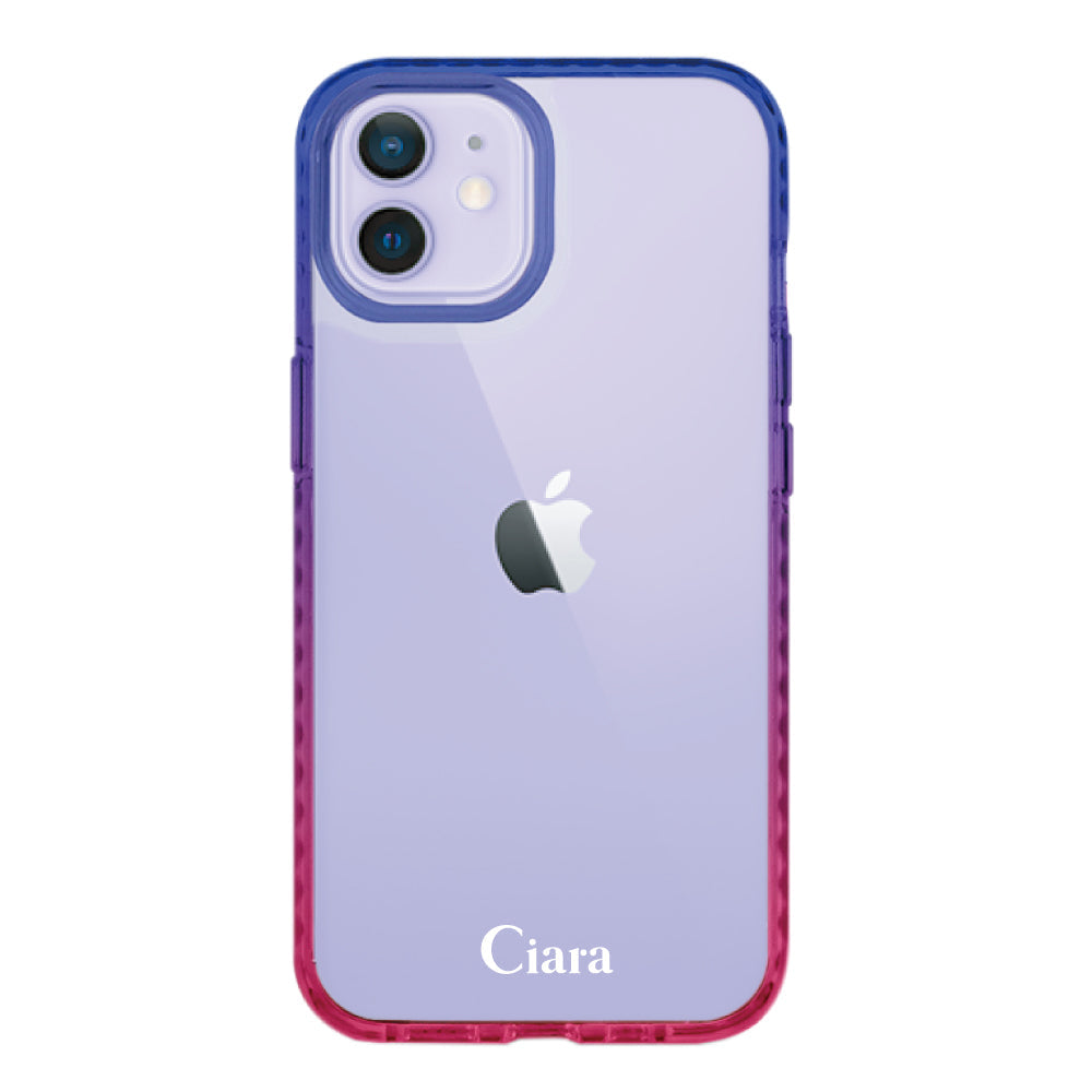 iPhone12/12Proケース クッションバンパー 耐衝撃クリアケース ロゴ ブルー/ローズ