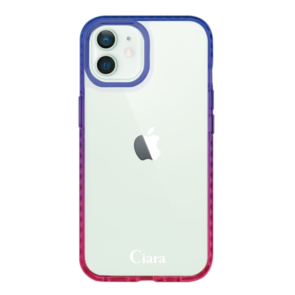 iPhone12miniケース クッションバンパー 耐衝撃クリアケース ロゴ ブルー/ローズ