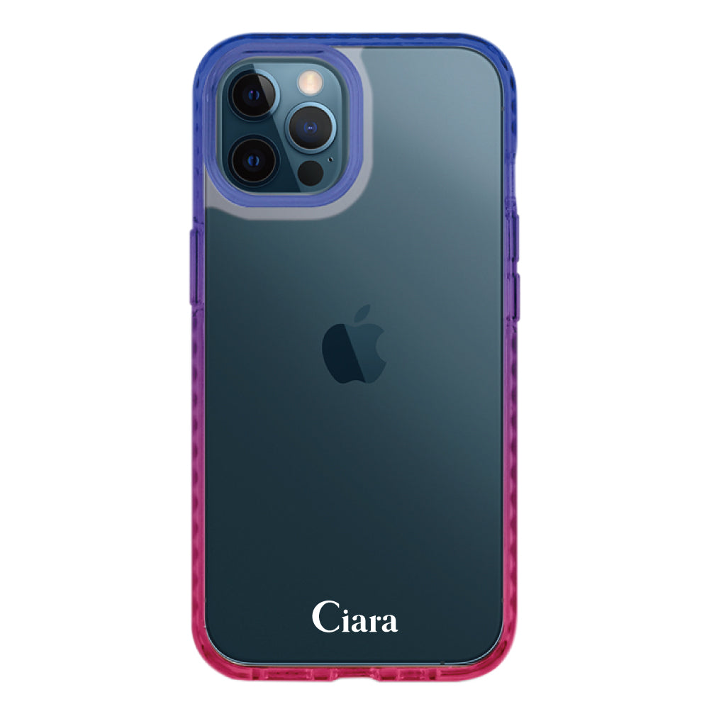 iPhone12ProMaxケース クッションバンパー 耐衝撃クリアケース ロゴ ブルー/ローズ