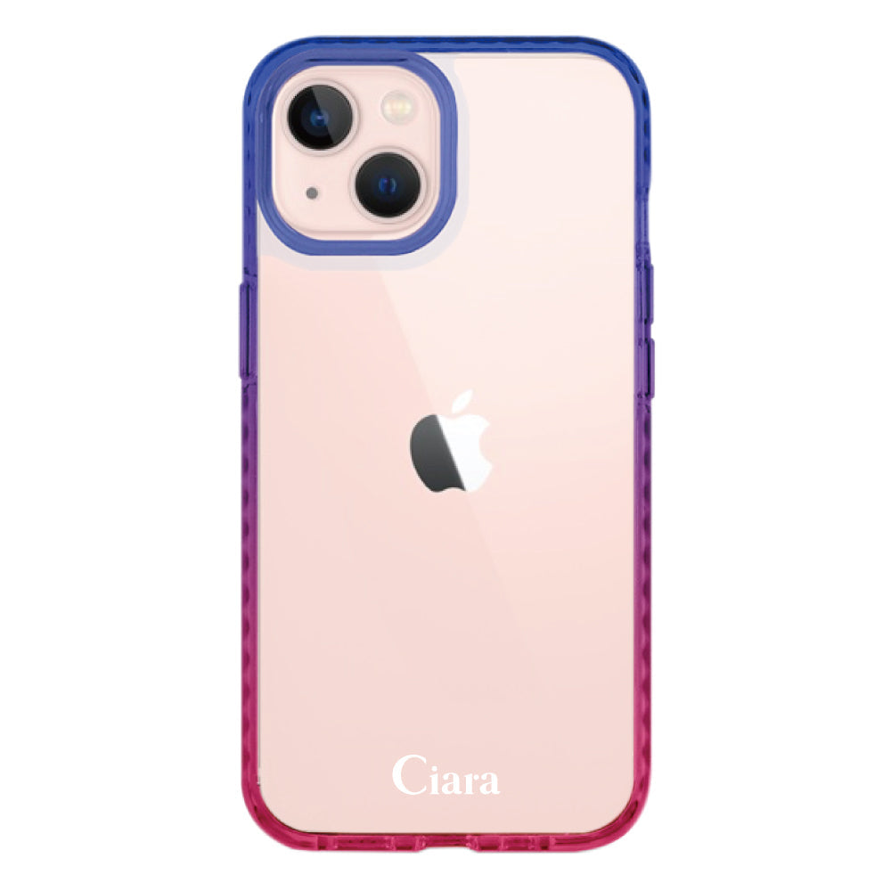 iPhone13ケース クッションバンパー 耐衝撃クリアケース ロゴ ブルー/ローズ