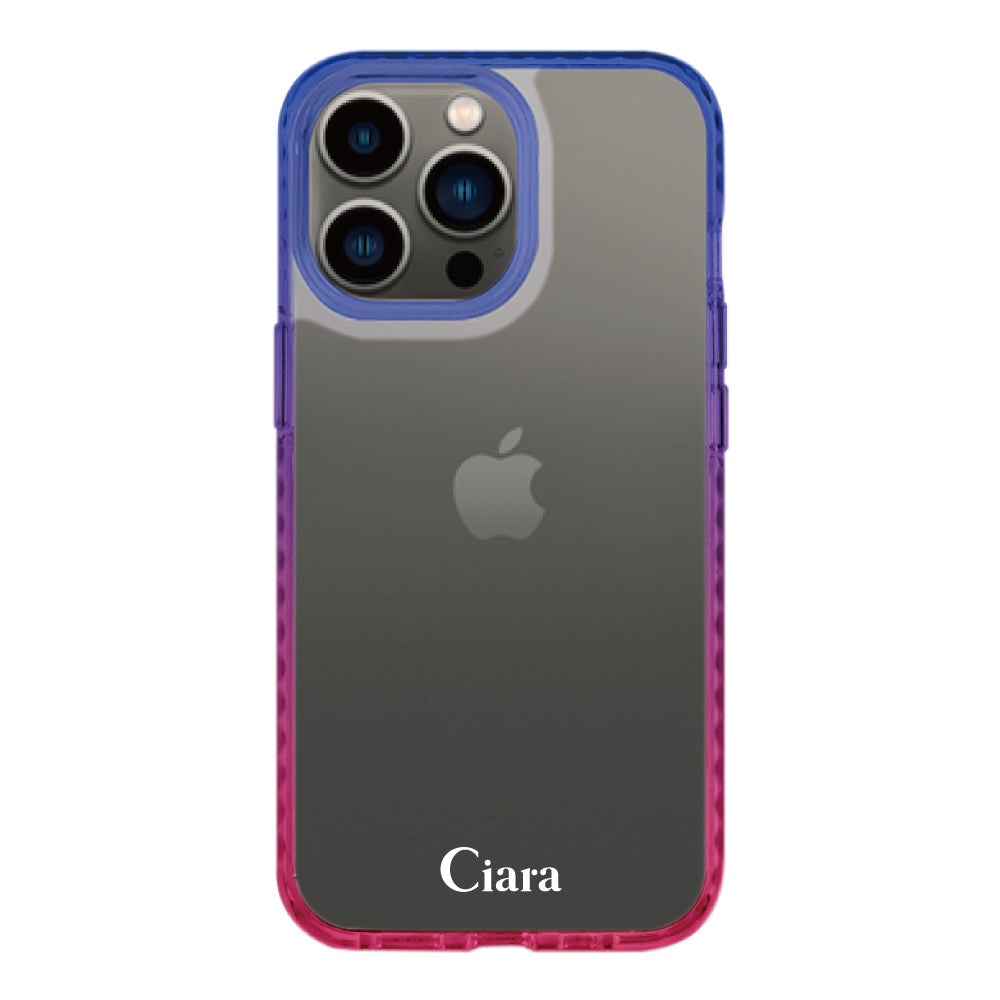 iPhone13Proケース クッションバンパー 耐衝撃クリアケース ロゴ ブルー/ローズ