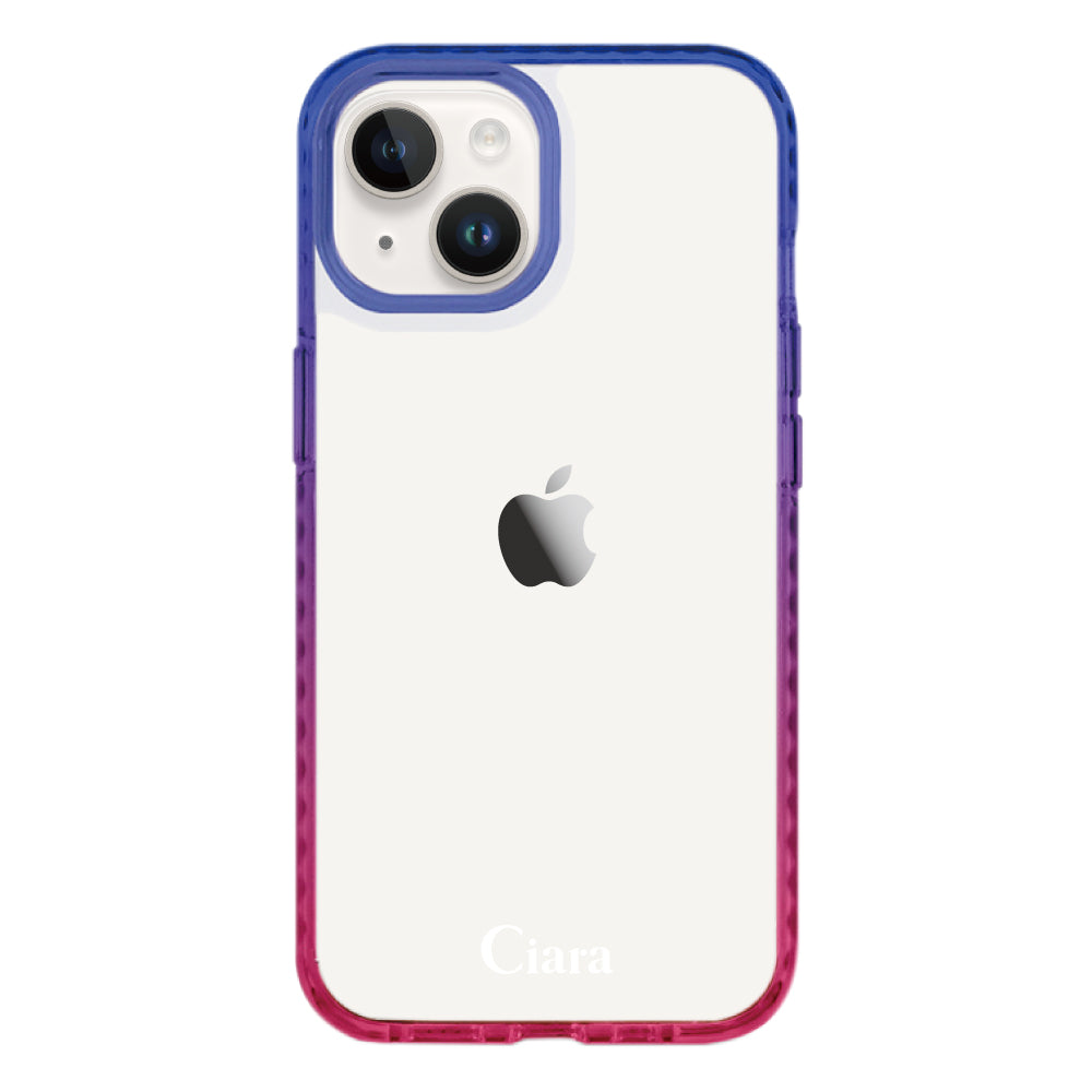 iPhone14ケース クッションバンパー 耐衝撃クリアケース ロゴ ブルー/ローズ