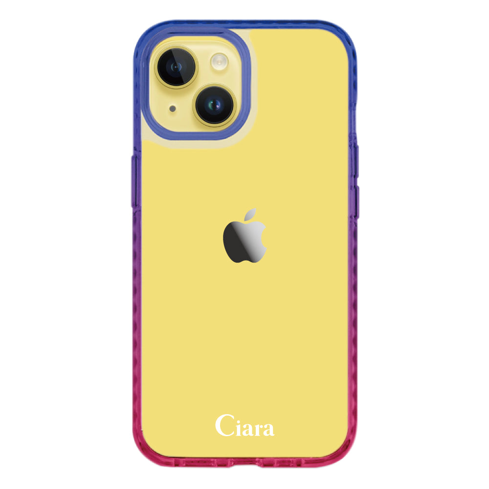 iPhone14Plusケース クッションバンパー 耐衝撃クリアケース ロゴ ブルー/ローズ
