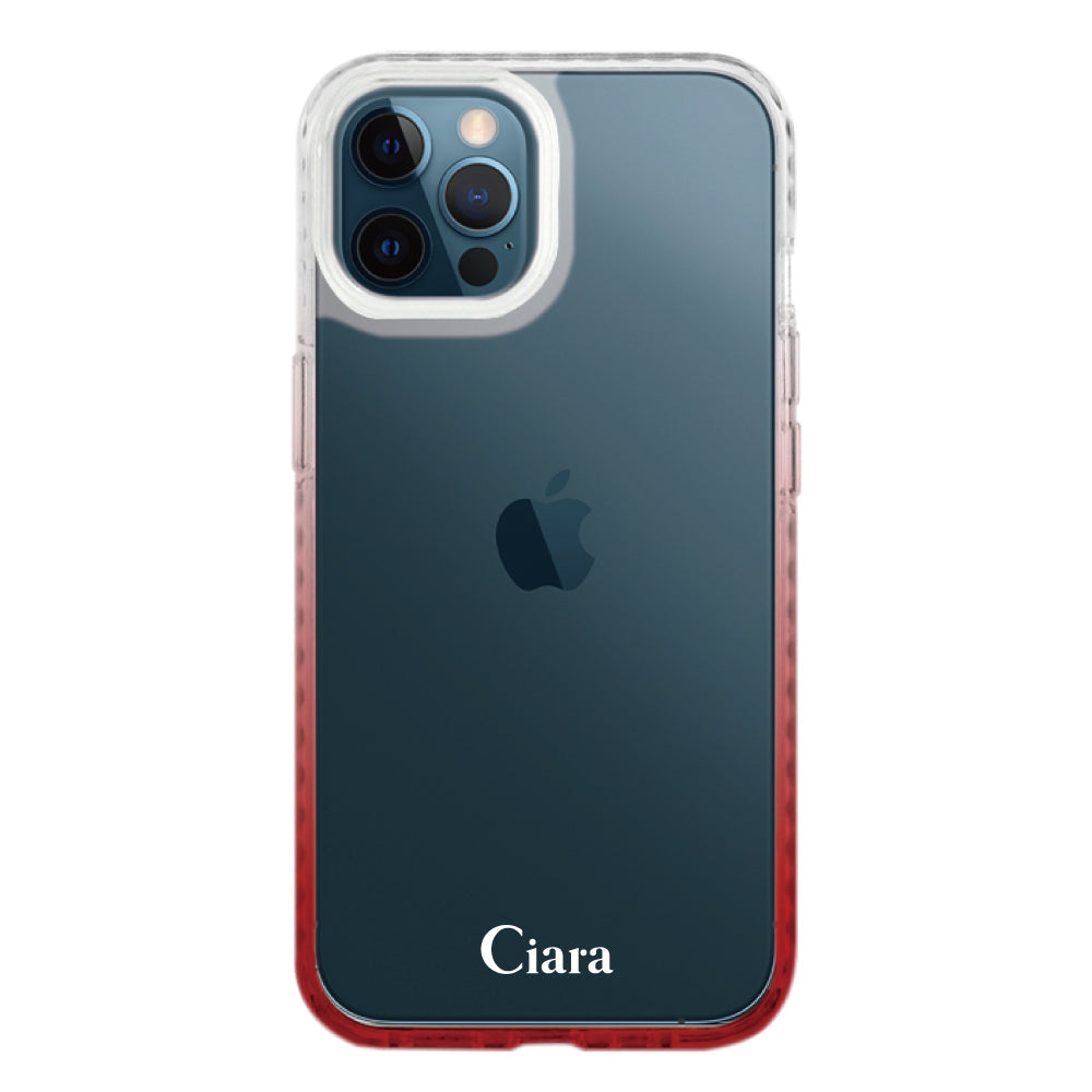 iPhone12ProMaxケース クッションバンパー 耐衝撃クリアケース ロゴ ホワイト/レッド