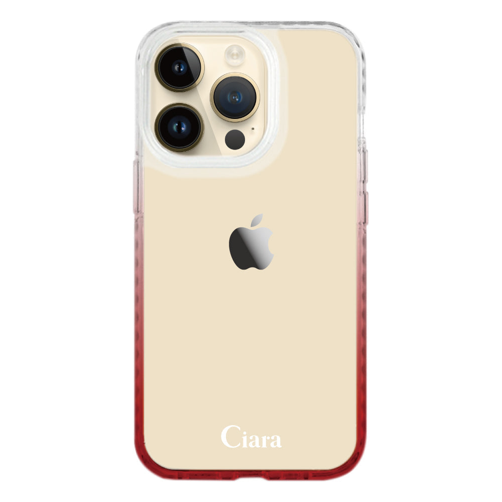 iPhone14Proケース クッションバンパー 耐衝撃クリアケース ロゴ ホワイト/レッド