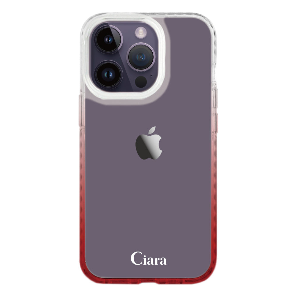 iPhone14ProMaxケース クッションバンパー 耐衝撃クリアケース ロゴ ホワイト/レッド