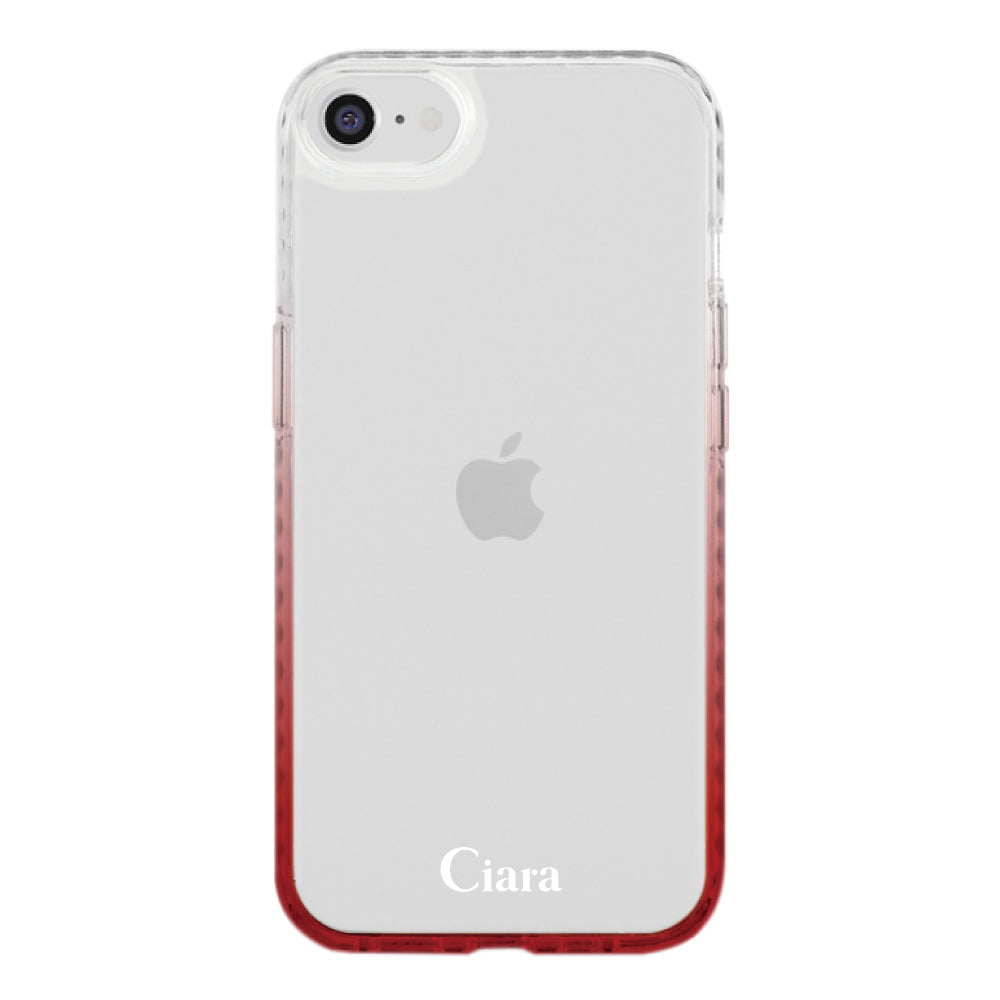 iPhoneSE2/SE3ケース クッションバンパー 耐衝撃クリアケース ロゴ ホワイト/レッド