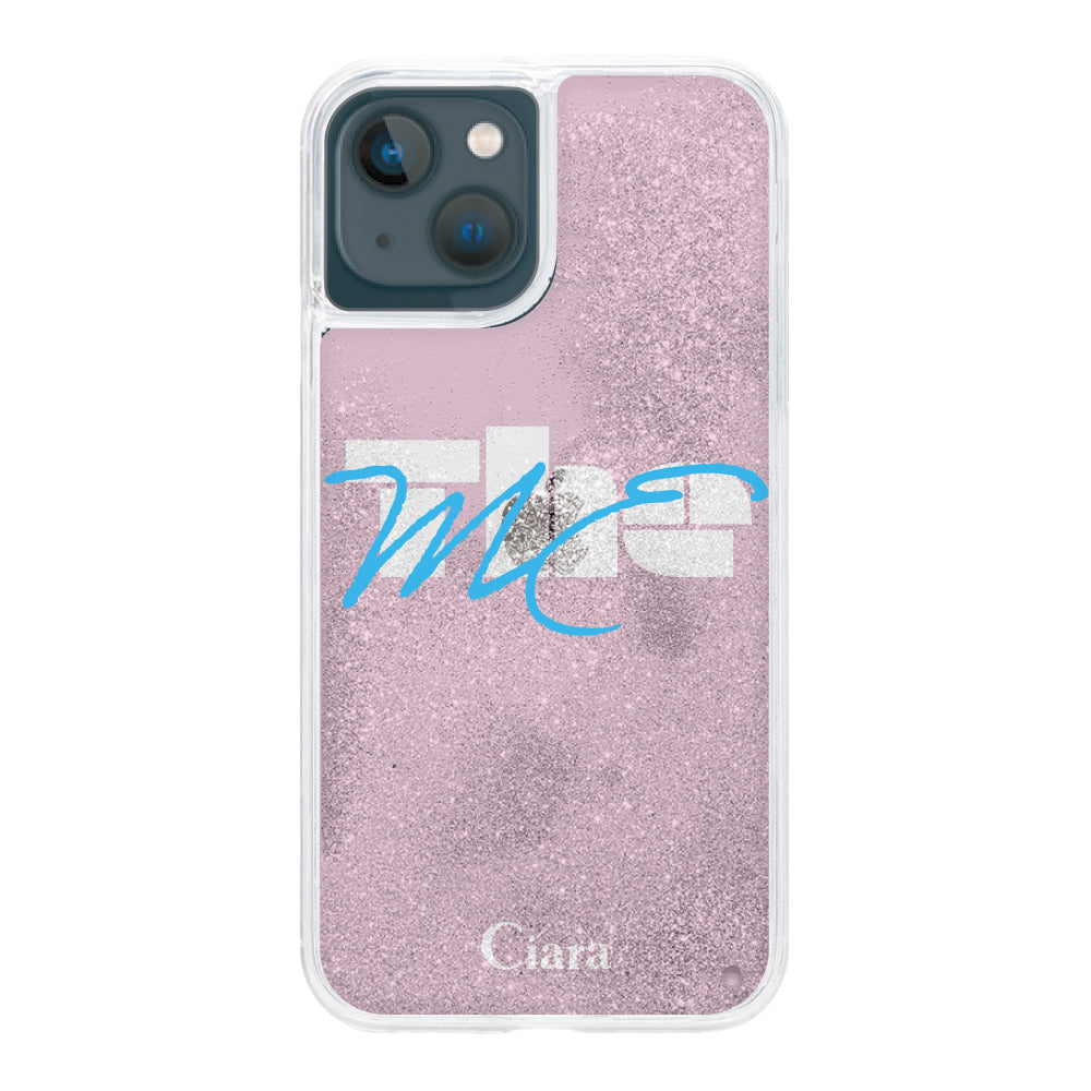 iPhone13miniケース グリッター オイルクリアケース テーマ ピンク