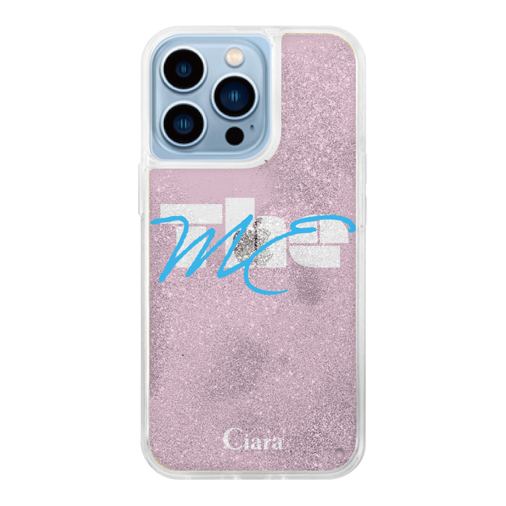 iPhone13ProMaxケース グリッター オイルクリアケース テーマ ピンク
