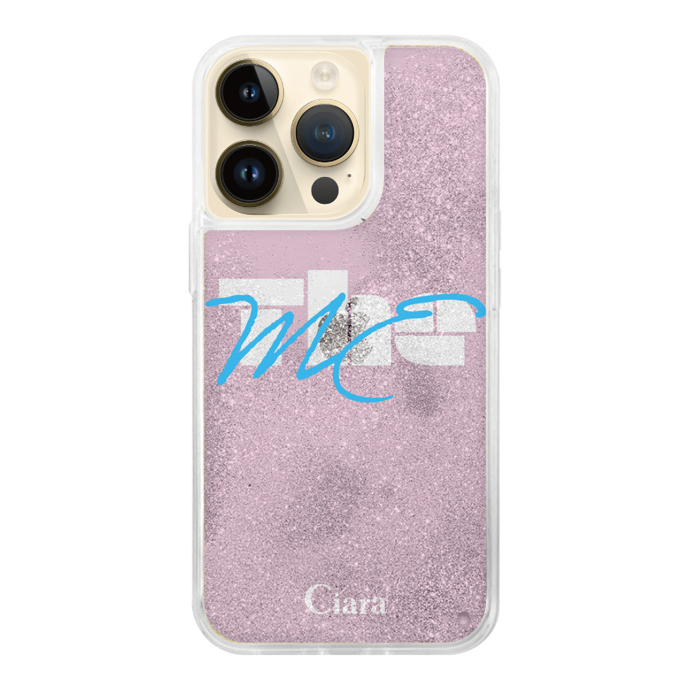 iPhone14Proケース グリッター オイルクリアケース テーマ ピンク