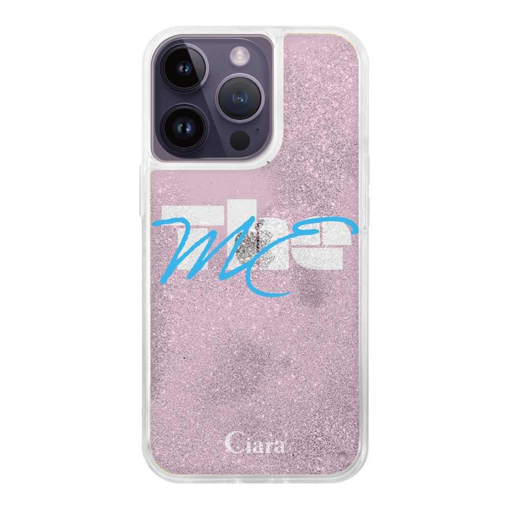 iPhone14ProMaxケース グリッター オイルクリアケース テーマ ピンク