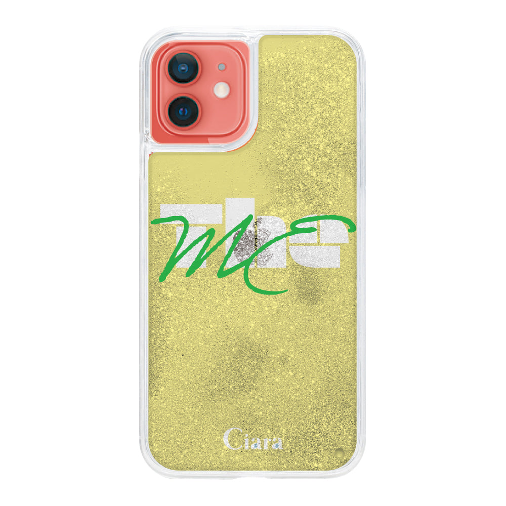 iPhone11ケース グリッター オイルクリアケース テーマ イエロー