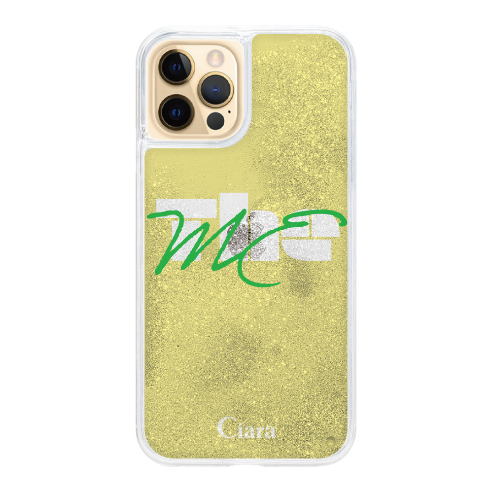 iPhone11ProMaxケース グリッター オイルクリアケース テーマ イエロー