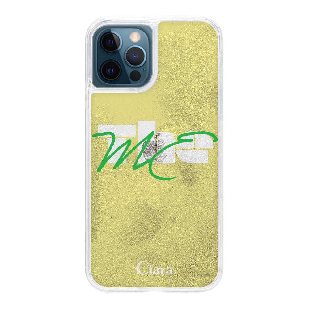 iPhone12ProMaxケース グリッター オイルクリアケース テーマ イエロー