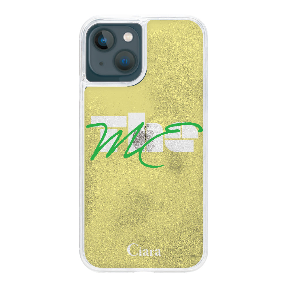 iPhone13miniケース グリッター オイルクリアケース テーマ イエロー