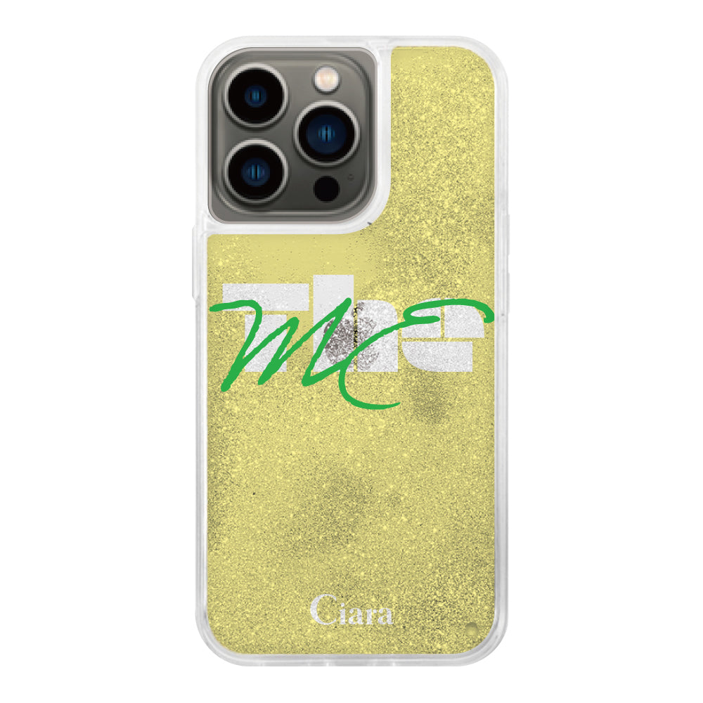 iPhone13Proケース グリッター オイルクリアケース テーマ イエロー