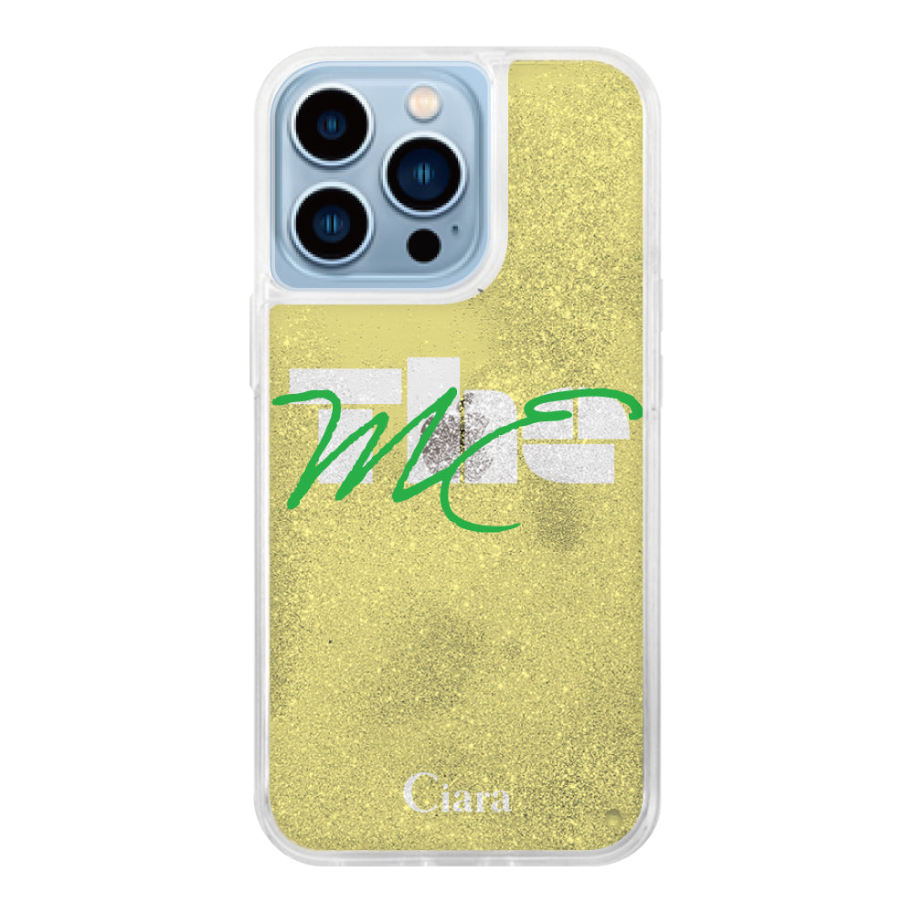 iPhone13ProMaxケース グリッター オイルクリアケース テーマ イエロー