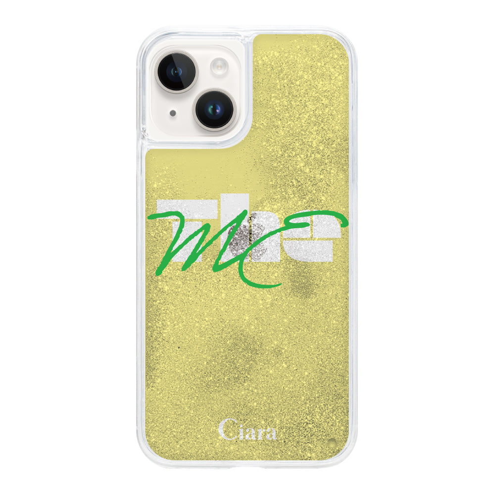 iPhone14ケース グリッター オイルクリアケース テーマ イエロー