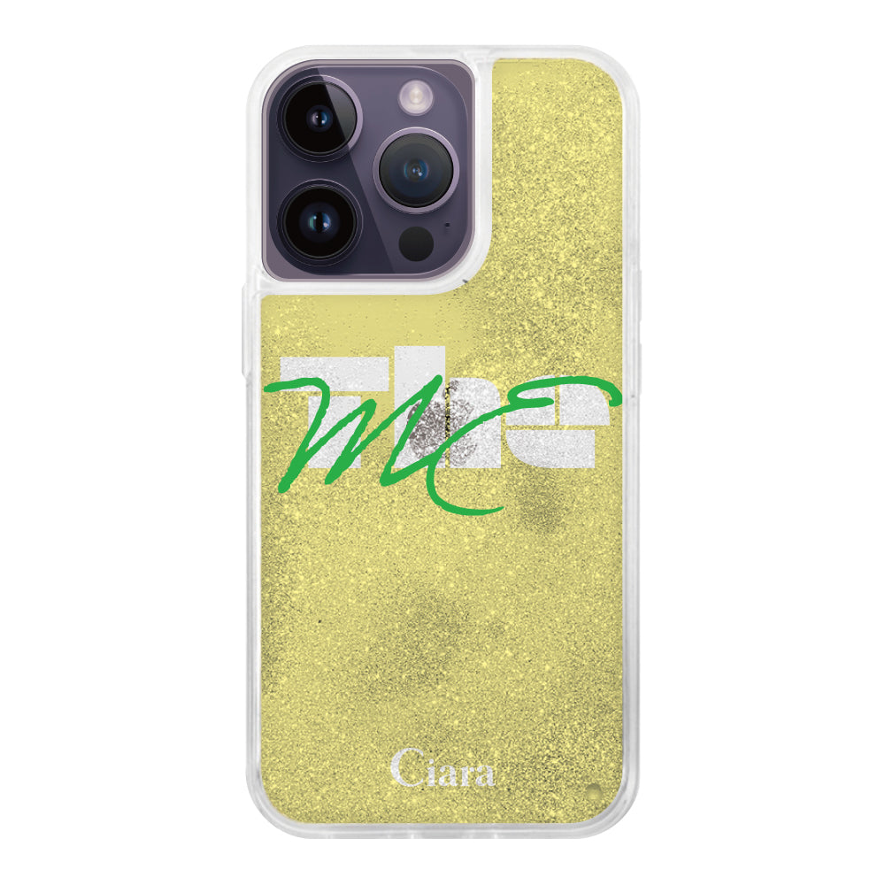 iPhone14ProMaxケース グリッター オイルクリアケース テーマ イエロー
