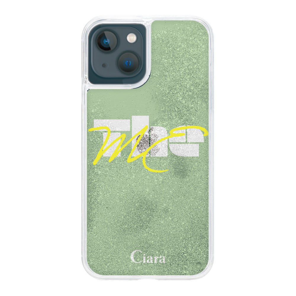 iPhone13miniケース グリッター オイルクリアケース テーマ グリーン