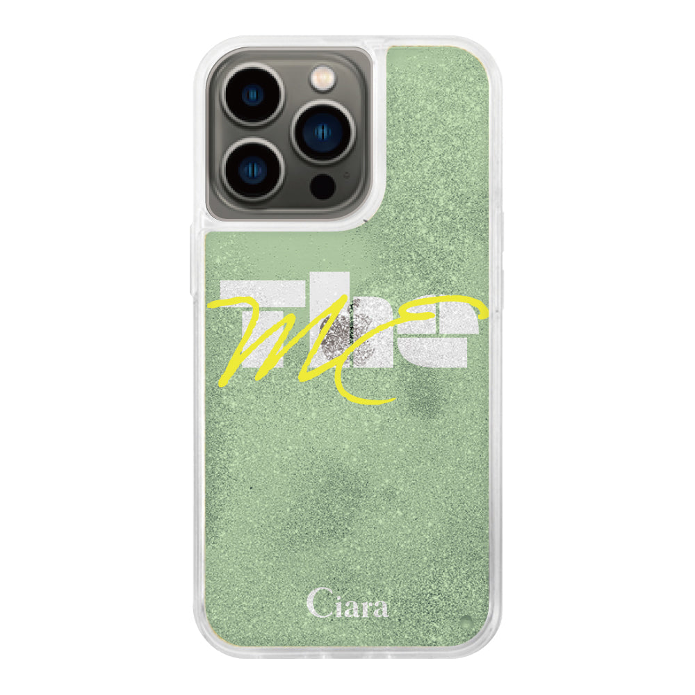 iPhone13Proケース グリッター オイルクリアケース テーマ グリーン