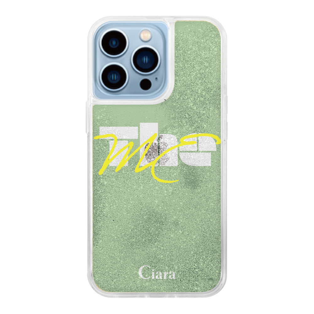 iPhone13ProMaxケース グリッター オイルクリアケース テーマ グリーン