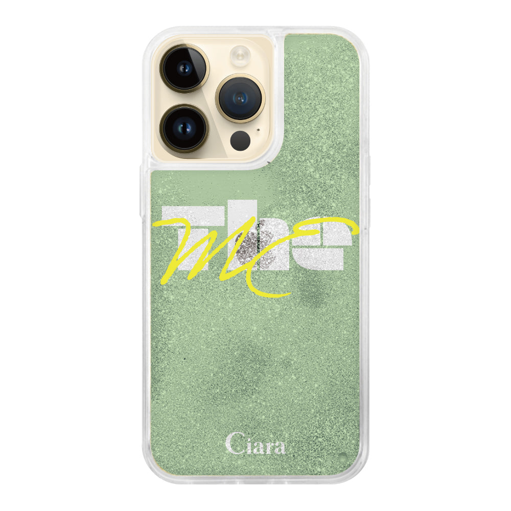 iPhone14Proケース グリッター オイルクリアケース テーマ グリーン