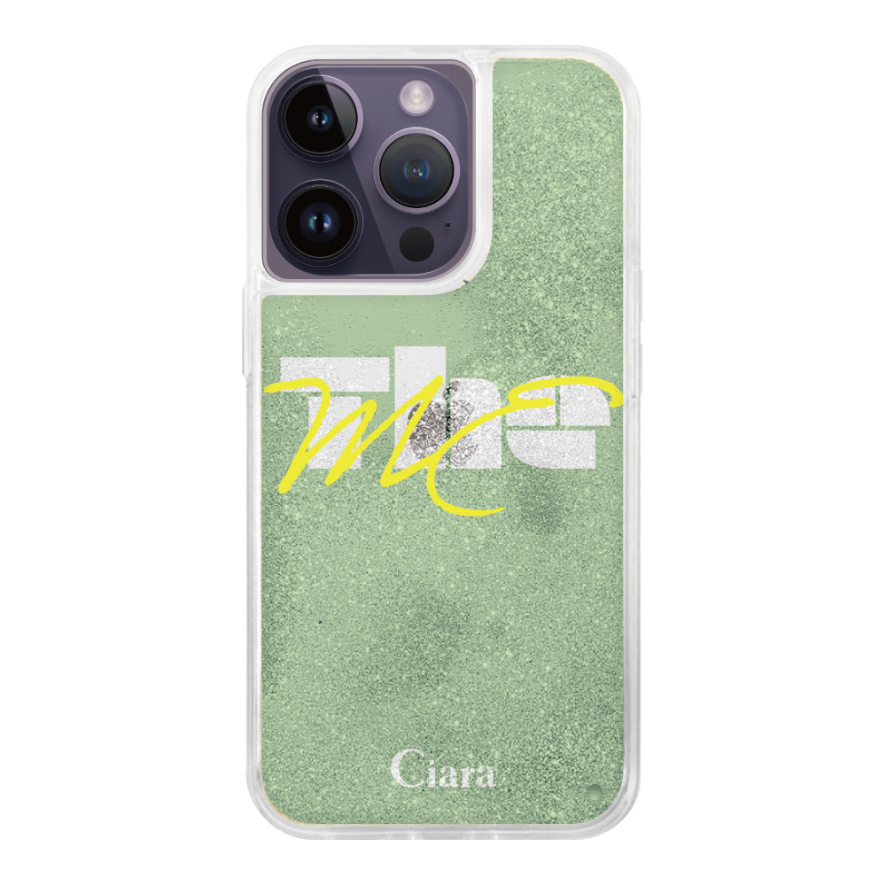 iPhone14ProMaxケース グリッター オイルクリアケース テーマ グリーン