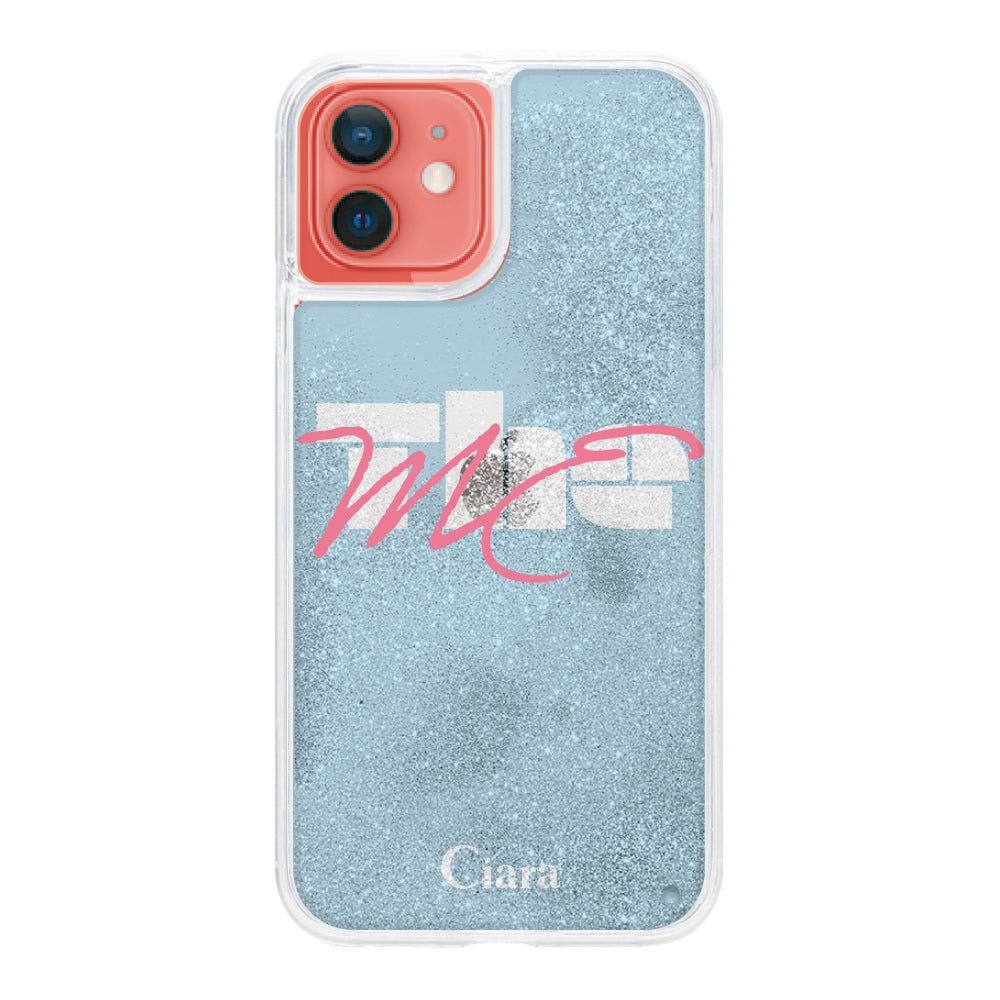iPhone11ケース グリッター オイルクリアケース テーマ ブルー