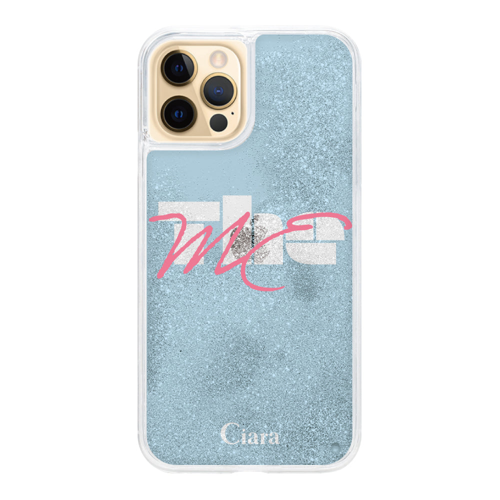 iPhone11ProMaxケース グリッター オイルクリアケース テーマ ブルー