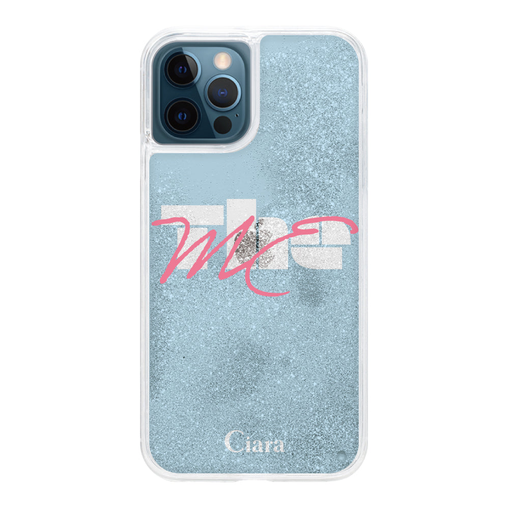 iPhone12ProMaxケース グリッター オイルクリアケース テーマ ブルー
