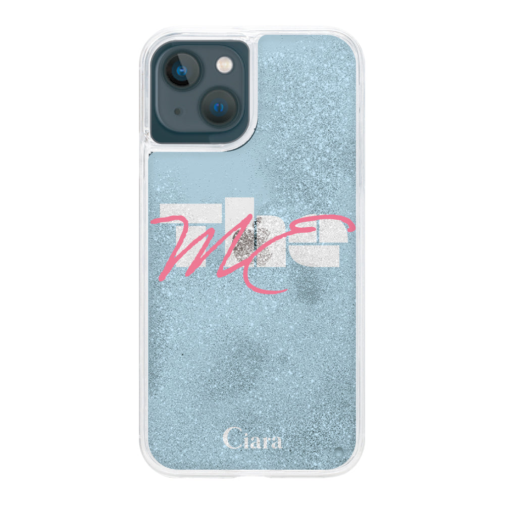 iPhone13miniケース グリッター オイルクリアケース テーマ ブルー